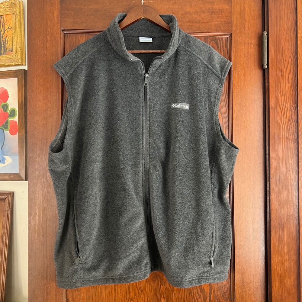 Columbia‎ Mens Fleece Vest Dark Gray Full Zip Pockets Size XXL